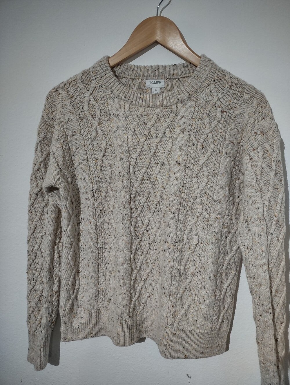 J.Crew Women's Cable Knit Sweater Size S Cream Cotton Blend Speckled